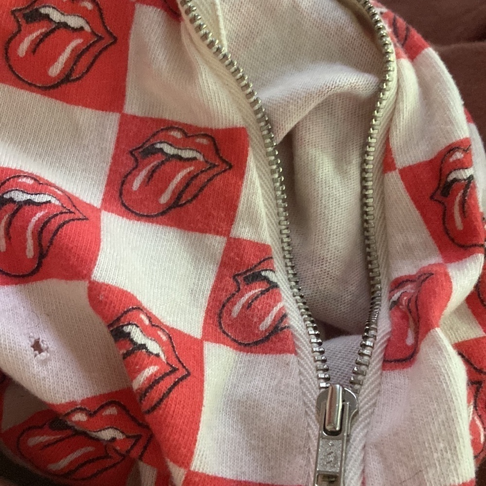Madeworn Checked Rolling Stones Tongue Zipper Side Sleeves Sz M 100% Cotton - Picture 6 of 6